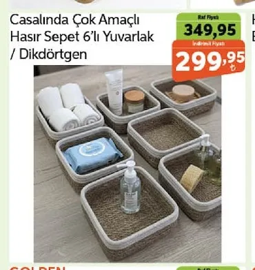 Casalında Çok Amaçlı Hasır Sepet 6'Lı Yuvarlak / Dikdörtgen