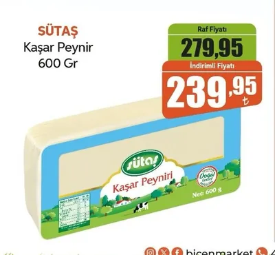 Sütaş Kaşar Peynir 600 Gr