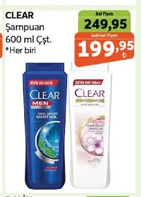 Clear Şampuan 600 Ml Çşt.