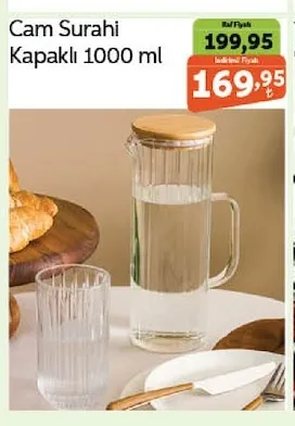 Cam Sürahi Kapaklı 1000 Ml