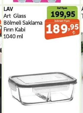 Lav Art Glass Bölmeli Saklama Fırın Kabı 1040 Ml