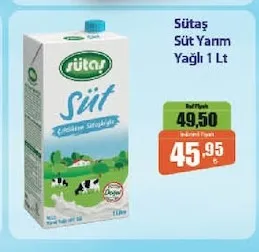 Sütaş Süt Yarım Yağlı 1 Lt