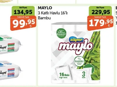 Maylo 3 Katlı Havlu 16'Lı Bambu