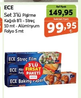 Ece Set 3'Lü Pişirme Kağıdı 8'Li - Streç 10 Mt - Alüminyum Folyo 5 Mt