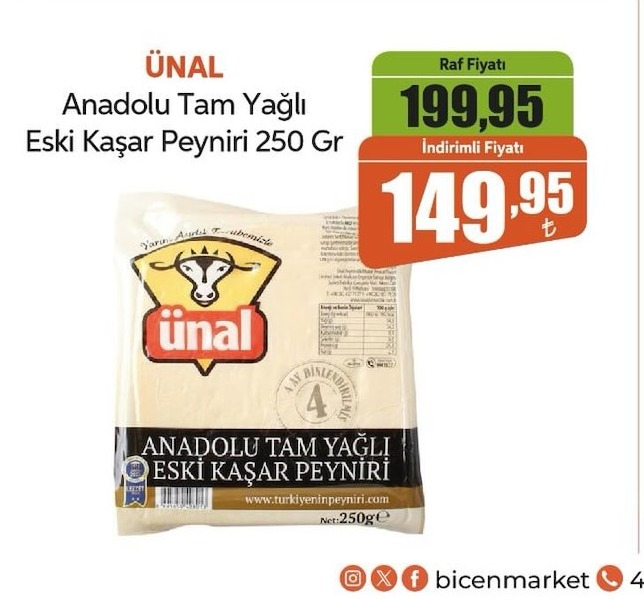Ünal Anadolu Tam Yağlı Eski Kaşar Peyniri 250 Gr