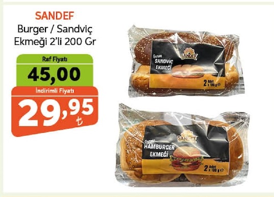 Sandef Burger / Sandviç Ekmeği 2'Li 200 Gr