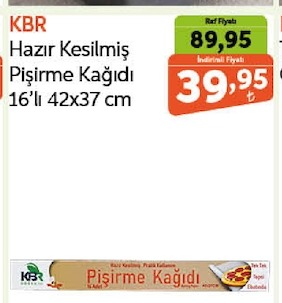Kbr Hazır Kesilmiş Pişirme Kağıdı 16'Lı 42X37 Cm