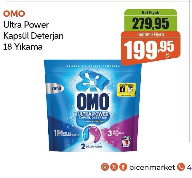 Omo Ultra Power Kapsül Deterjan 18 Yıkama
