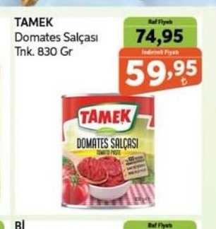 Tamek Domates Salçası Tnk. 830 Gr