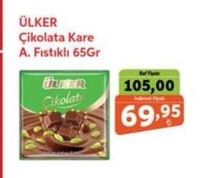 Ülker Çikolata Kare A. Fıstıklı 65Gr