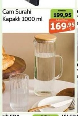 Cam Sürahi Kapakli 1000 Ml
