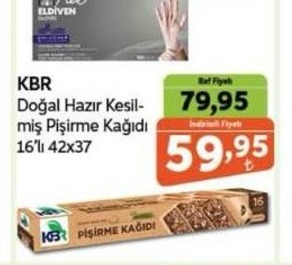 Kbr Doğal Hazır Kesilmiş Pişirme Kağıdı 16'Lı 42X37