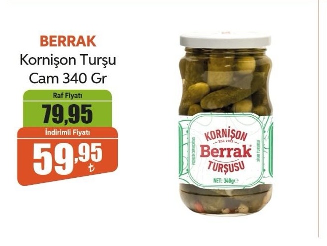 Berrak Kornişon Turşu Cam 340 Gr