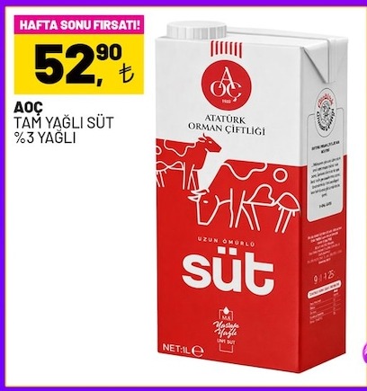 Aoç Tam Yağli Süt %3 Yağli