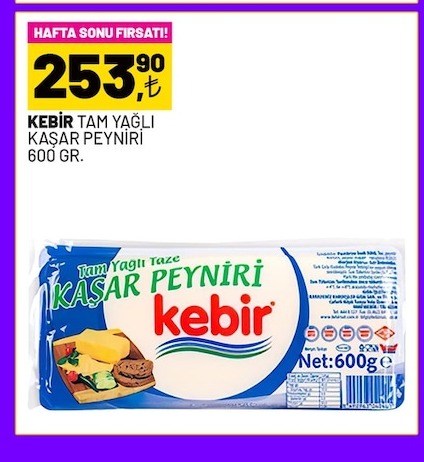 Kebir Tam Yağli Kaşar Peyniri 600 Gr