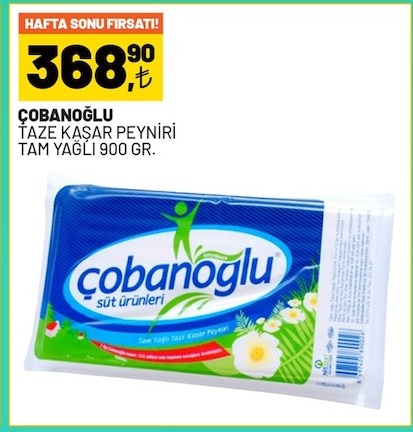 Çobanoğlu Taze Kaşar Peyniri Tam Yağli 900 Gr