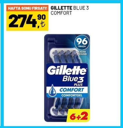 Gillette Blue 3 Comfort Tıraş Bıçağı 6+2 Adet