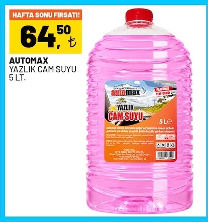 Automax Yazlik Cam Suyu 5 Lt.