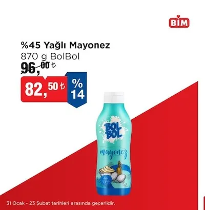 %45 Yağlı Mayonez 870 G Bolbol