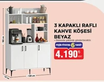 3 Kapaklı Raflı Kahve Köşesi Beyaz