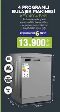 4 Programlı Bulaşık Makinesi Key 4014 Bms