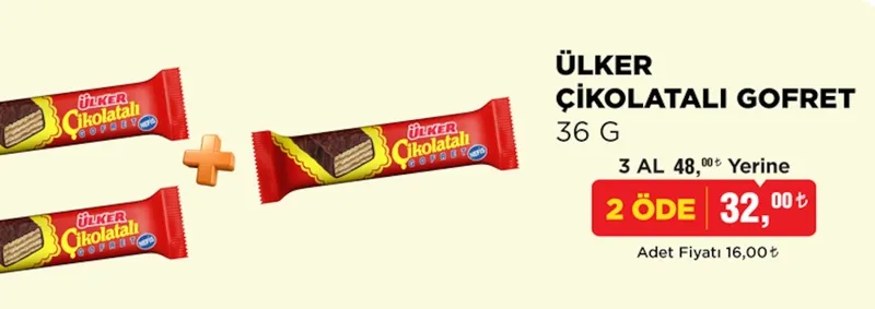 Ülker Çi̇Kolatali Gofret 36 G