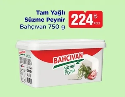 Tam Yağlı Süzme Peynir Bahçıvan 750 G