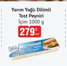 Yarım Yağlı Dilimli Tost Peyniri İçim 1000 G