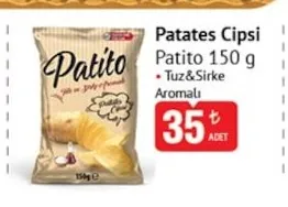 Patito Patates Cipsi Tuz&Sirke Aromalı 150 G