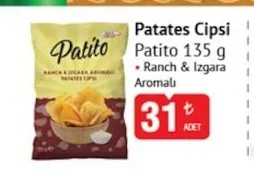 Patito Patates Cipsi Ranch & Izgara Aromalı 135 G