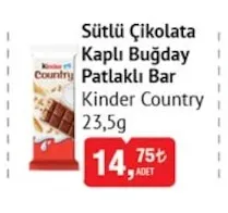 Kinder Country Sütlü Çikolata Kaplı Buğday Patlaklı Bar 23,5G