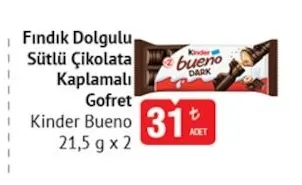 Kinder Bueno Fındık Dolgulu Sütlü Çikolata Kaplamalı Gofret 21,5 G X 2