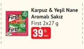 First Karpuz & Yeşil Nane Aromalı Sakız 2X27 G