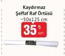 Kaydırmaz Şeffaf Raf Örtüsü ~50X125 Cm