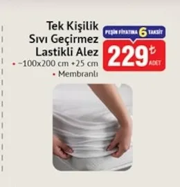 Tek Kişilik Sıvı Geçirmez Lastikli Alez 100X200 Cm +25 Cm
