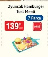 Oyuncak Hamburger Tost Menü 7 Parça