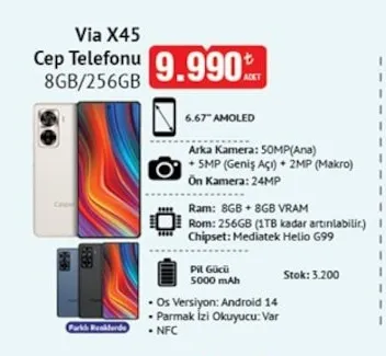Via X45 Cep Telefonu 8Gb/256Gb