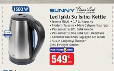 Sunny Flora Led Işıklı Su Isıtıcı Kettle