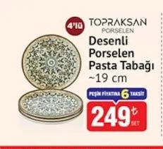 Topraksan Porselen Desenli Porselen Pasta Tabağı ~19 Cm