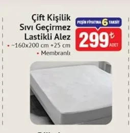Çift Kişilik Sıvı Geçirmez Lastikli Alez 160X200 Cm +25 Cm