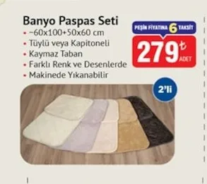 Banyo Paspas Seti 60X100+50X60 Cm