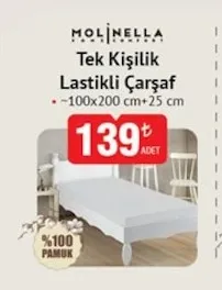 Molinella Tek Kişilik Lastikli Çarşaf 100X200 Cm +25 Cm