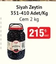 Siyah Zeytin 351-410 Adet/Kg Cem 2 Kg