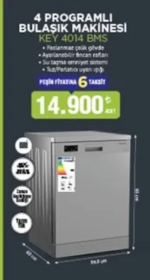 Key 4014 Bms 4 Programlı Bulaşık Makinesi