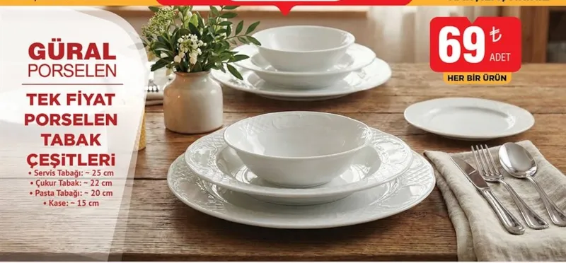 Güral Porselen Tek Fiyat Porselen Tabak Çeşitleri