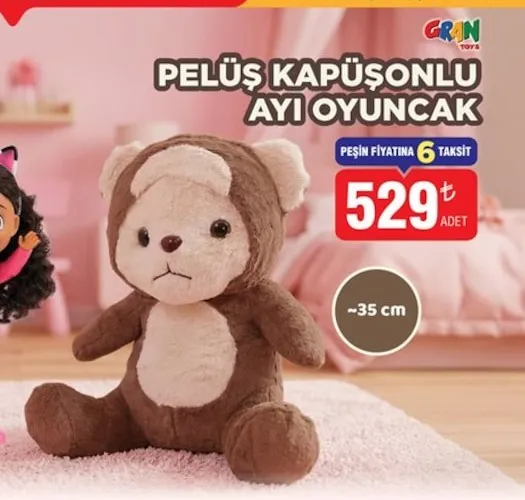 Peluş Kapüşonlu Ayı Oyuncak ~35 Cm