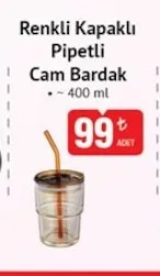 Renkli Kapaklı Pipetli Cam Bardak 400 Ml