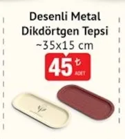 Desenli Metal Dikdörtgen Tepsi 35X15 Cm