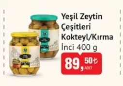 İnci Yeşil Zeytin Çeşitleri Kokteyl/Kırma 400 G
