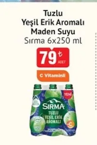 Sırma Tuzlu Yeşil Erik Aromalı Maden Suyu 6X250 Ml